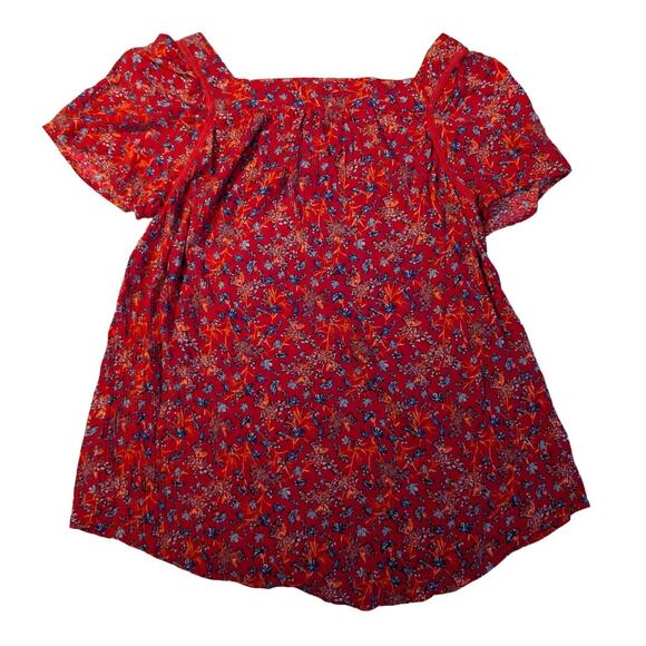 Caffé Marrakesh Square Neck Floral Boho Peasant Blouse Flutter Sleeve Red Small - Picture 2 of 5